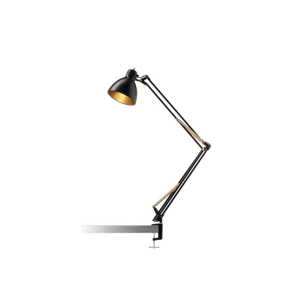 Archi T1 Junior Bordlampe med klemme Mat Sort / Guld - Nordic Living