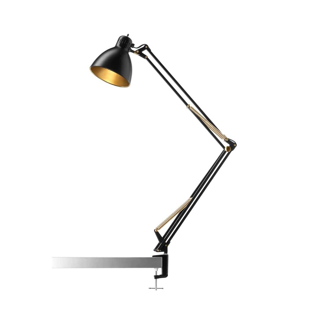 Billede af Archi T2 Bordlampe med klemme Sort/Guld - Nordic Living